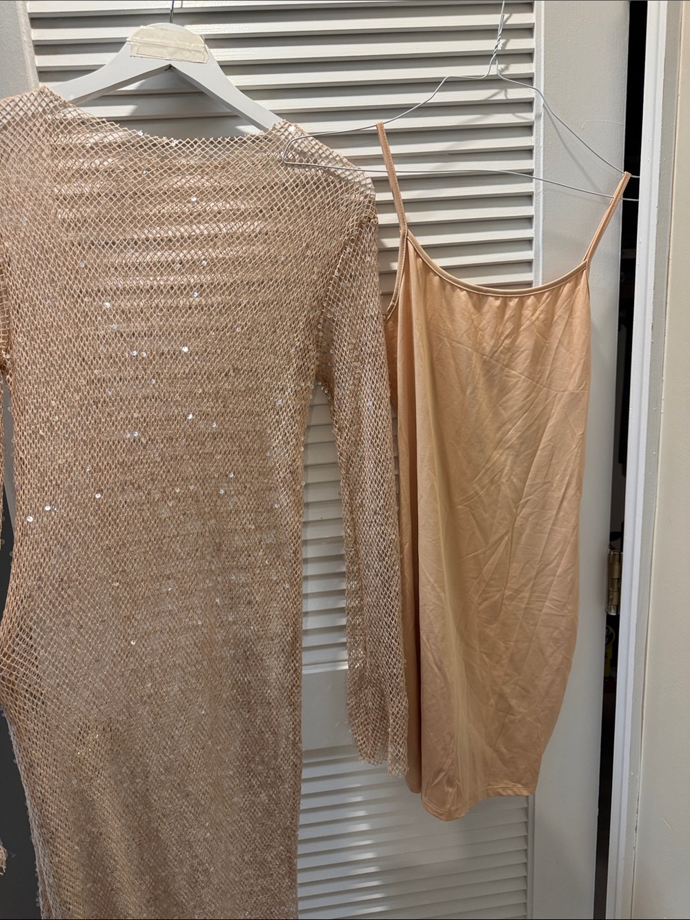 Fashion Nova Beige Slip Dress with Knit Sequin Cover-Up
